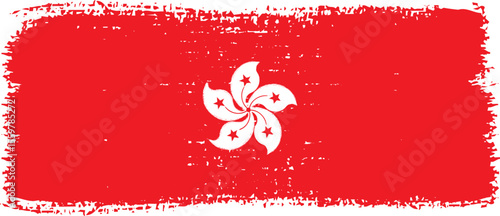 Abstract paint brush textured stripes in hongkong flag colors red, white orchid and star shape. Design element for hongkong day celebrate. The concept of drawing, brushstroke, grunge, paint strokes