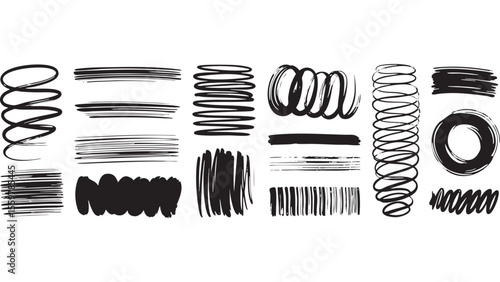 Hand Drawn Ink Scribbles, Strokes, and Swirl Elements - Vector Bundle
