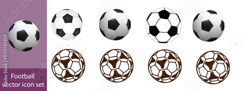 Football ball vector icon set. Soccer balls icons. soccer ball icons, football or soccer ball icon set in different styles, football simple black style, Vector illustration eps 10.