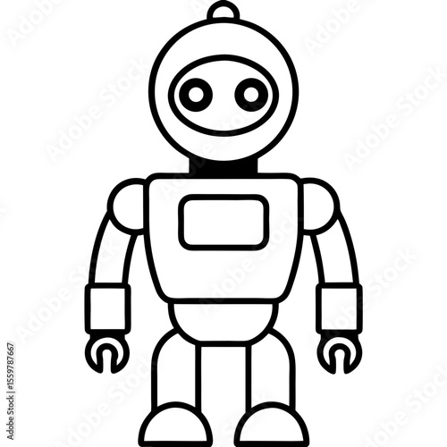 Personal ai robot helper line art vector illustration