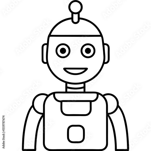 Personal ai robot helper line art vector illustration