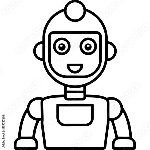 Personal ai robot helper line art vector illustration