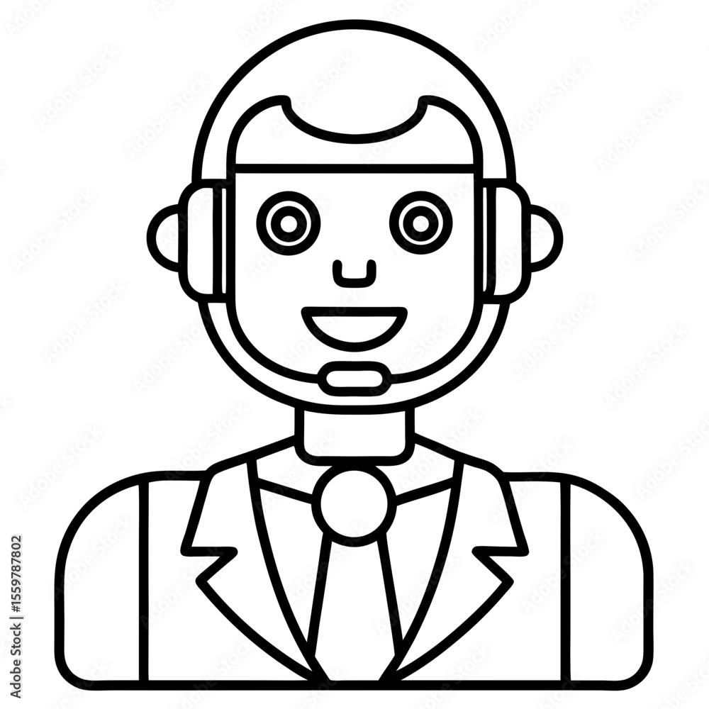 Robotic customer service agent line art vector illustration Robotic customer service agent line art vector illustration