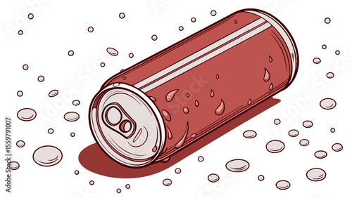 Red soda can with condensation drops vector illustration for beverage drink and refreshment related design needs