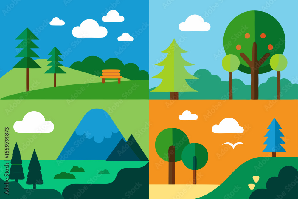 Fototapeta premium Four Different Scenes Nature Park Forest