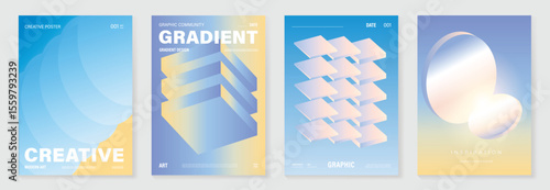 liquid glass background  poster vector set.  Cover template with vibrant perspective geometric prism shapes different. Ideal design for social media, cover, banner, flyer.