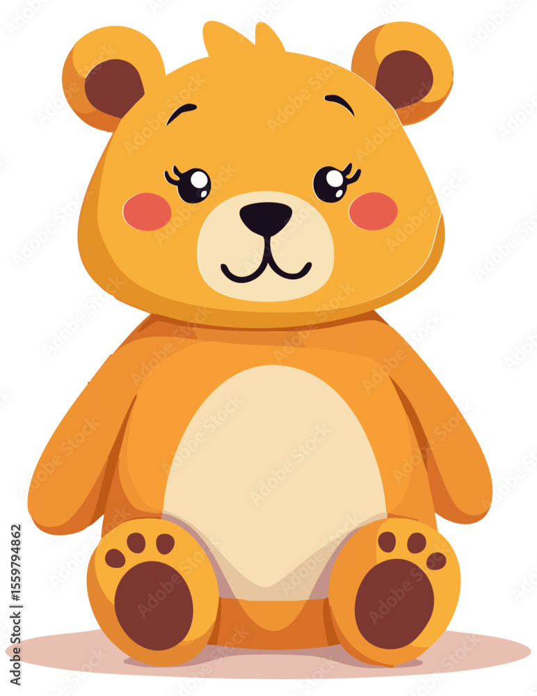 Obraz premium Cute teddy bear character standing, cartoon vector illustration isolated on white background.
