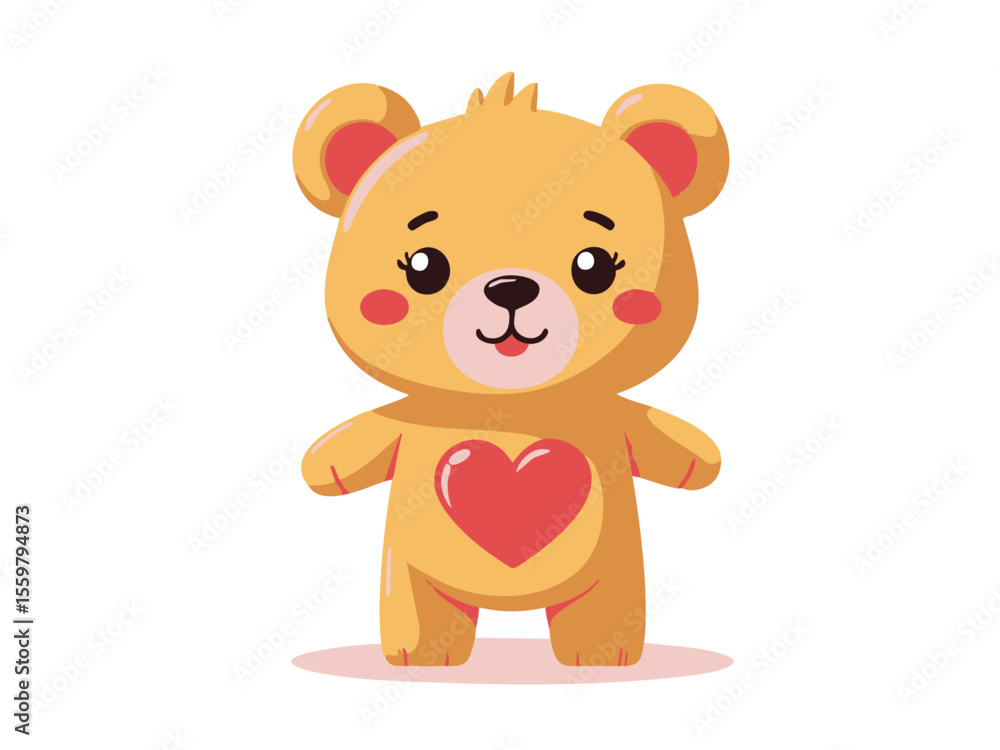 Fototapeta premium Cute teddy bear character standing, cartoon vector illustration isolated on white background.
