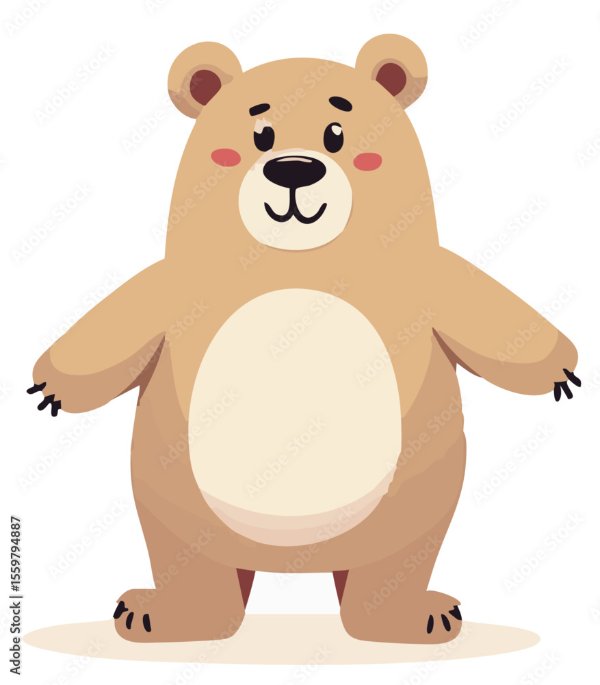 Fototapeta premium Cute teddy bear character standing, cartoon vector illustration isolated on white background.