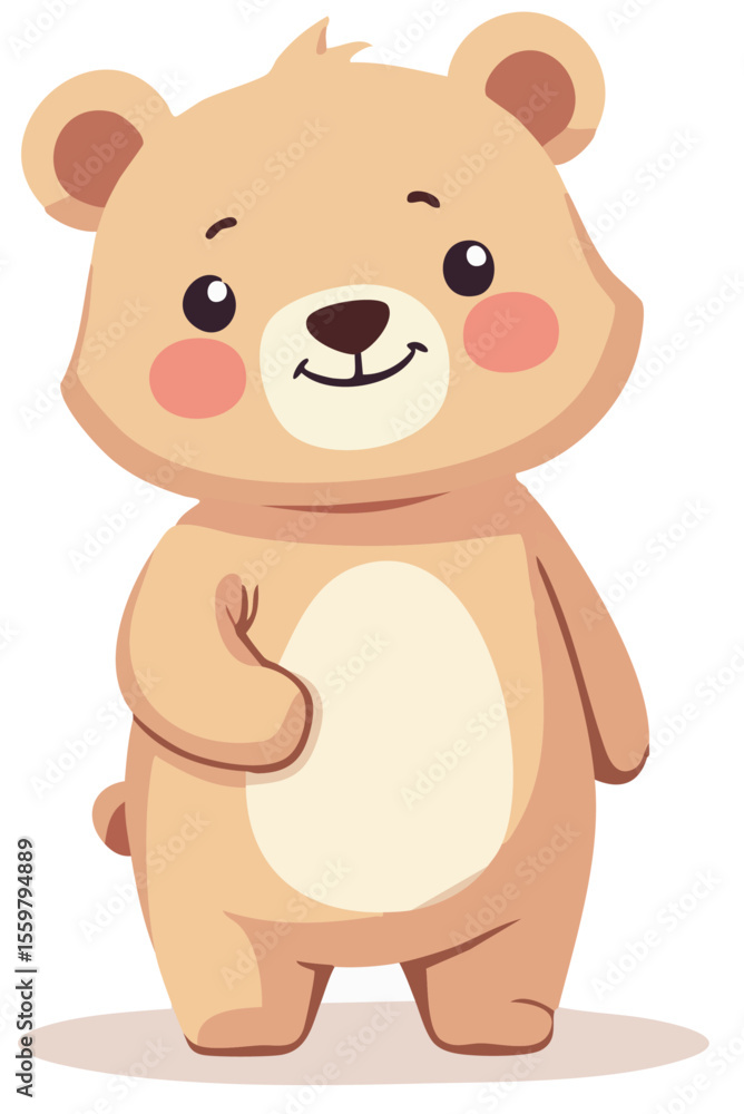 Fototapeta premium Cute teddy bear character standing, cartoon vector illustration isolated on white background.