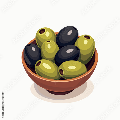 Bowl of Green and Black Olives: A Healthy and Delicious Mediterranean Snack Illustration