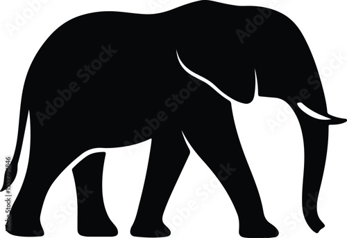 Silhouette elephant walking side view african animal outline Vector illustration