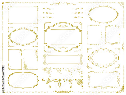 vintage frame set 2_gold文字なし／サンプルテキスト・背景無しで使いやすいゴールドのビンテージフレームセット2