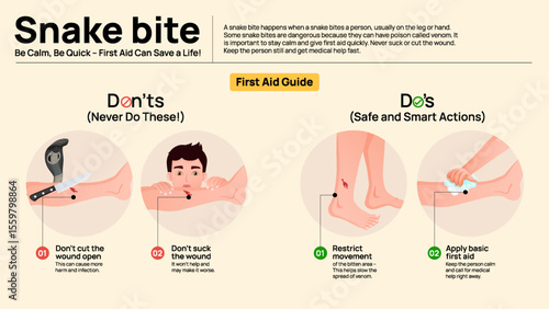 Snake Bite First Aid Infographic – Do’s and Don’ts and Emergency Response Steps