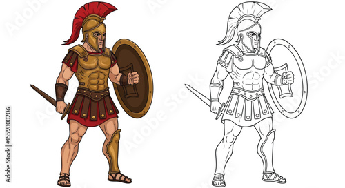 Achilles Warrior Coloring Page with Detailed Colored and Bold Outline Forms for Activities