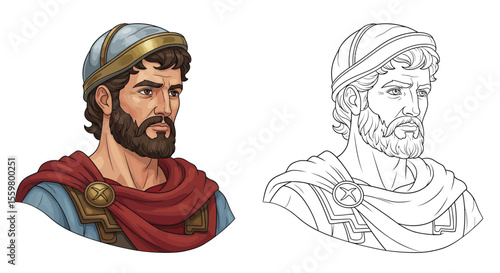 Gallant Aeneas Trojan Hero Coloring Page Featuring Full Color and Crisp Outline Art
