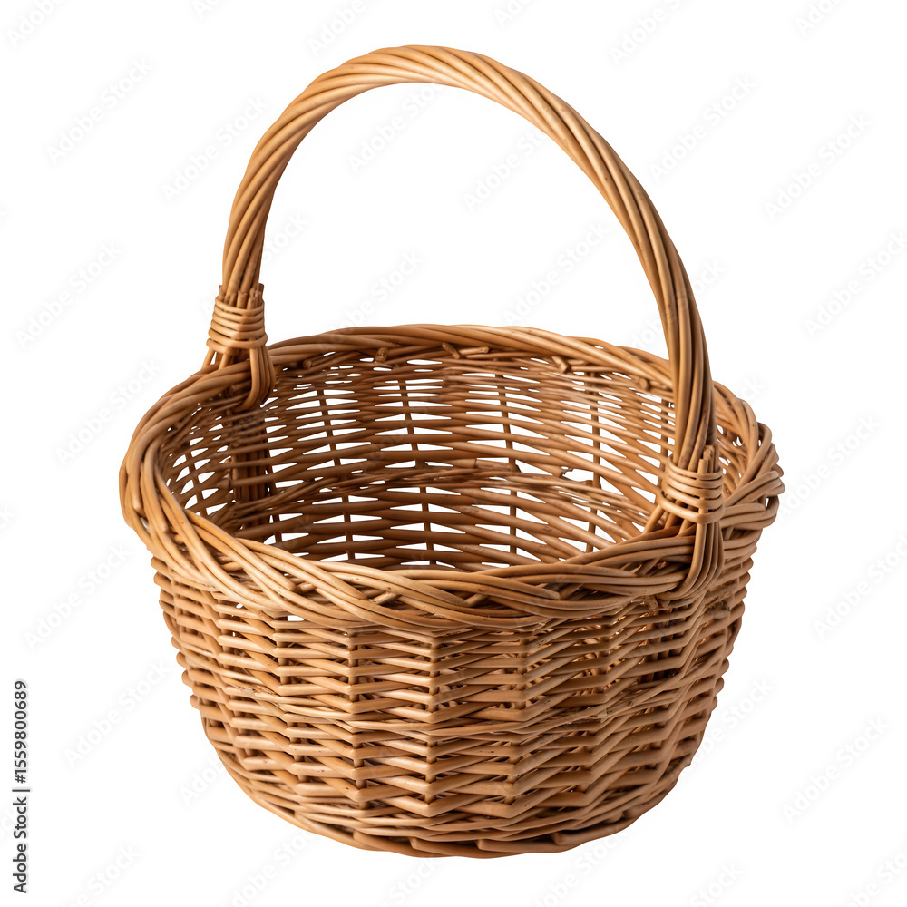 Obraz premium An empty wicker basket sitting alone on a white background