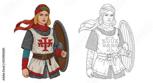 Wallpaper Mural Brave Armenian Female Knight Coloring Page Full Color and Crisp Outline Illustrations Torontodigital.ca