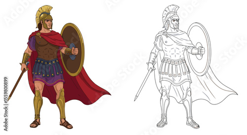 Legendary Bellerophon Hero Coloring Page Featuring Full Color and Crisp Outline Art