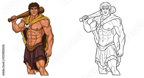 Legendary Hercules Coloring Page Featuring Full Color and Crisp Outline Styles