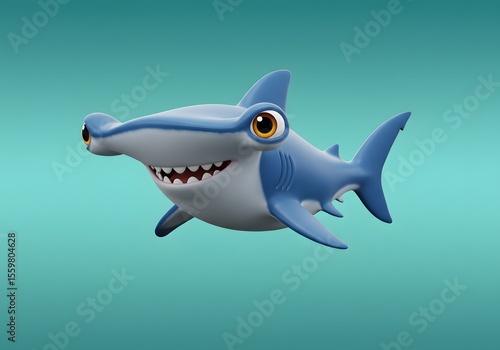 Wallpaper Mural Adorable Cartoon Hammerhead Shark Underwater Adventure in a Teal Ocean Torontodigital.ca