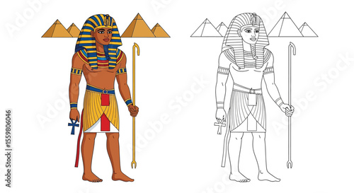 Pharaoh Ramses the Great Coloring Page Iconic Egyptian Monarch in Color and Outline