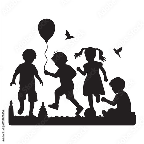 Children playing happy childrens day silhouette isolated on a white background
