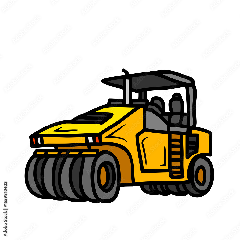 A yellow road roller is isolated on transparent background A yellow road roller is isolated on transparent background