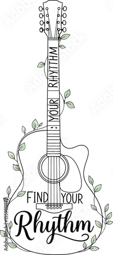 Acoustic guitar with floral vine and inspirational text string instrument musical instrument