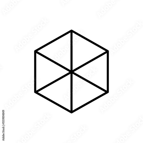 Black line icon of a cube representing 3D modeling and digital geometry