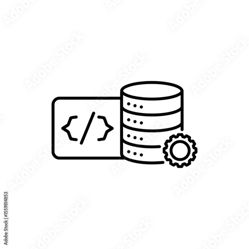 Black line icon of a code bracket and database representing full stack development