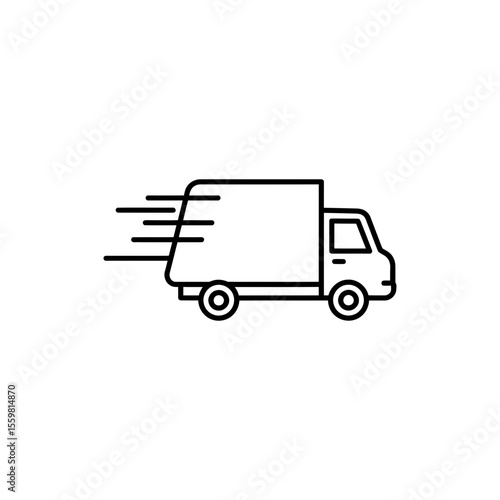 Black line icon of a delivery truck representing logistics and transportation services