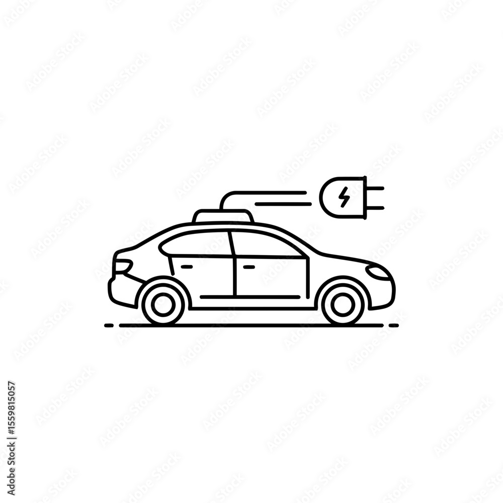 Obraz premium Black line icon of an electric vehicle representing EVs and sustainable transport