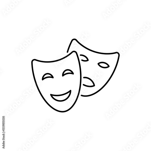 Black line icon of a theater mask representing drama and performing arts