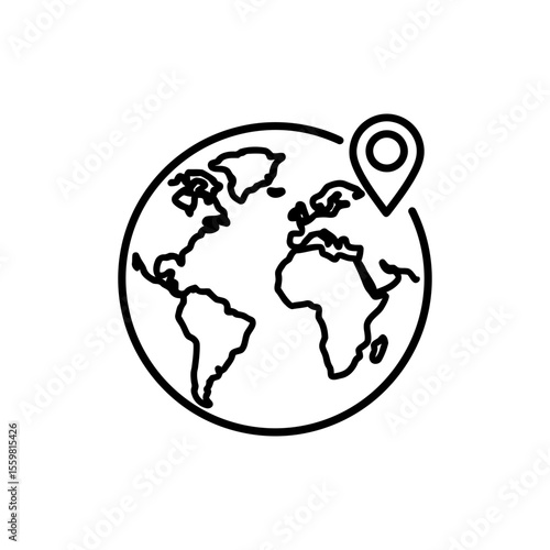 Black line icon of a world map representing geography and global knowledge