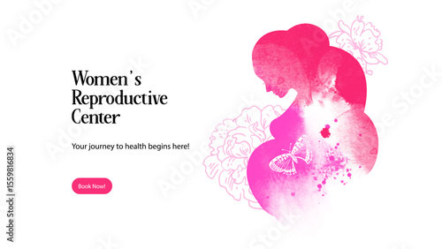 Watercolor silhouette of pregnant woman. Reproductive center design poster. Card of Happy Mothers Day. Vector hand drawn illustration