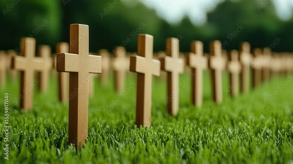 Obraz premium Field of small flags in a cemetery, symbolizing remembrance on Veterans Day