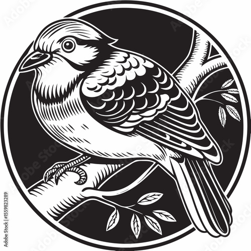 Tribal Style Vector Illustration of a Singing Sparrow