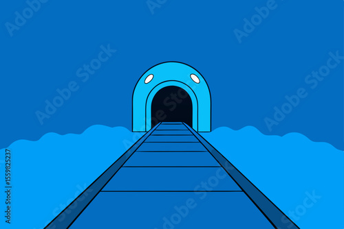 Tunnel Vision: An illustrative perspective of a tunnel's entrance, the dark passage inviting exploration, the composition is a vivid representation of transit and infrastructure.