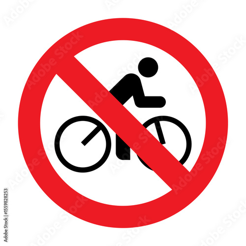 Red prohibition sign with cyclist icon, indicating no cycling allowed in designated area.