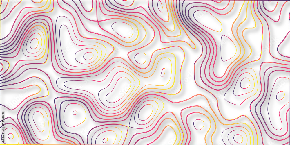 Obraz premium Topographic canyon geometric map relief texture with curved layers and shadow .Abstract geometric topographic contour map background. Panorama view gradient multicolor wave curve . 