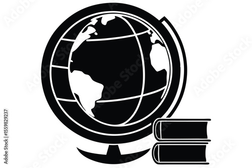 globe and books smooth vector icon