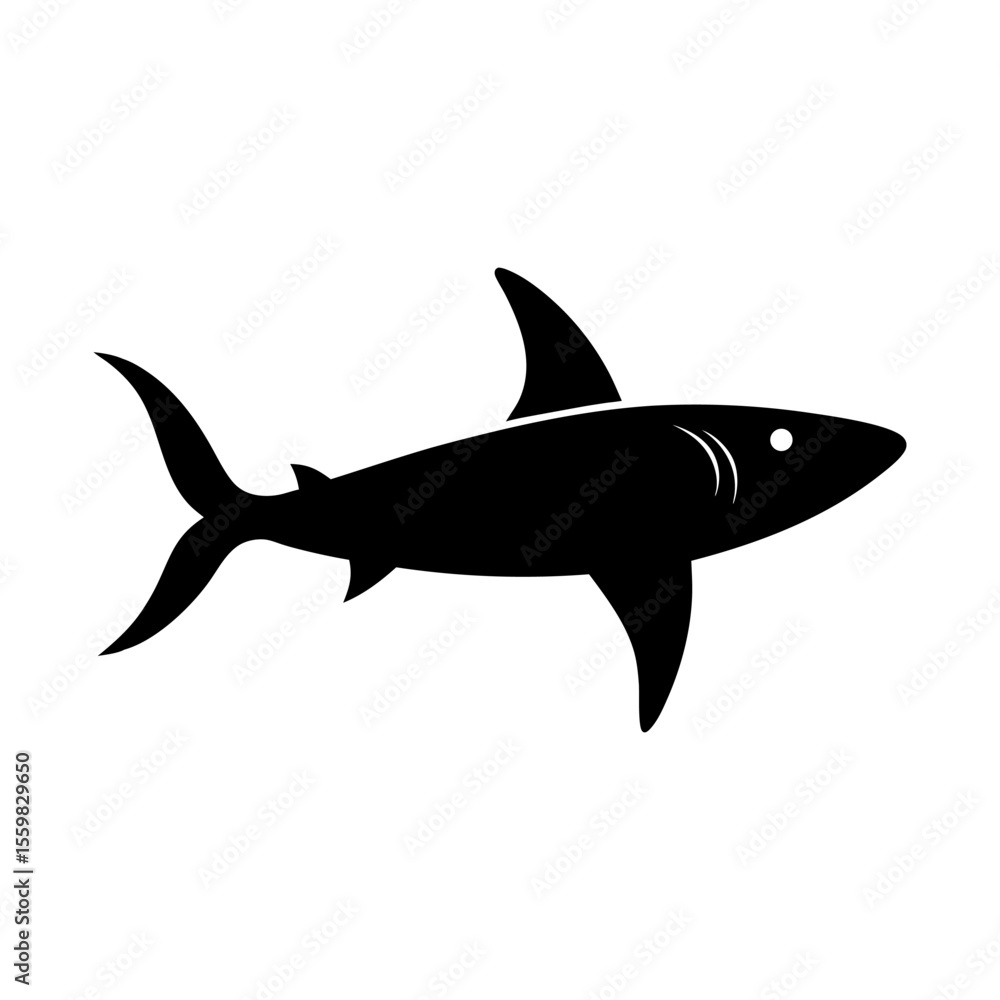Simple Black and White Shark Silhouette Illustration for Marine Life and Ocean Conservation Projects and Designs Simple Black and White Shark Silhouette Illustration for Marine Life and Ocean Conservation Projects and Designs