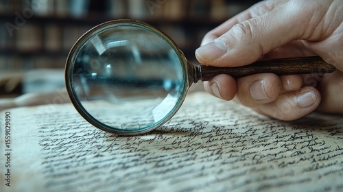 Magnifying Glass Over an Old Handwritten Document for Close Examination