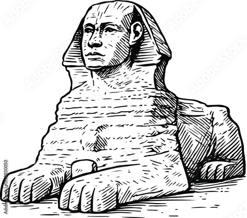 "Sphinx Eternal – A Line Art Tribute to Ancient Power and Enigma"