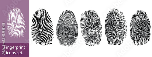 Fingerprint vector icons. Finger print id authentication symbol set.
