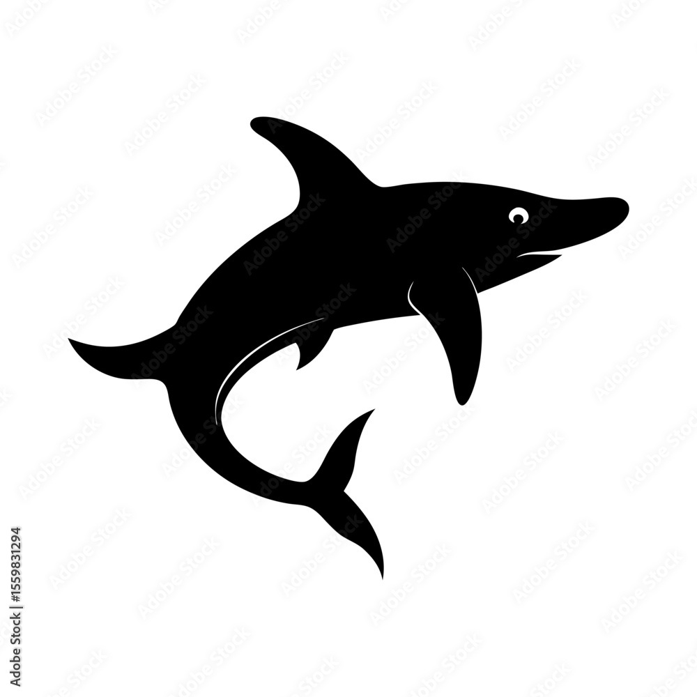 Fototapeta premium Simple Black Silhouette of a Dolphin Swimming on a White Background for Graphic Design