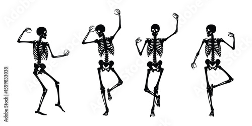 Silhouette of a Dancing Skeleton vector set black and white Illustration
