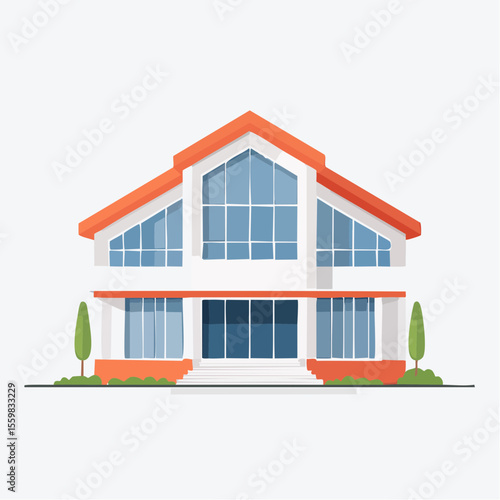 clean facade of a modern house with straight lines, large windows, and a neutral background