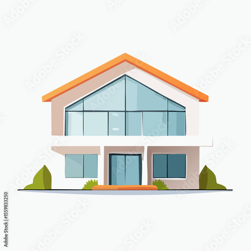 clean facade of a modern house with straight lines, large windows, and a neutral background
